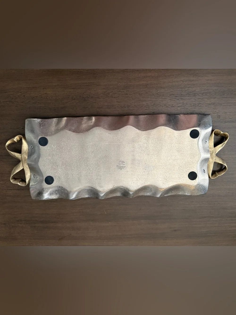 Decorative Silver and Gold Rectangular Serving Tray with Bow Handles